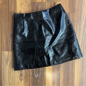 Shiny black patent pleather mini skirt
